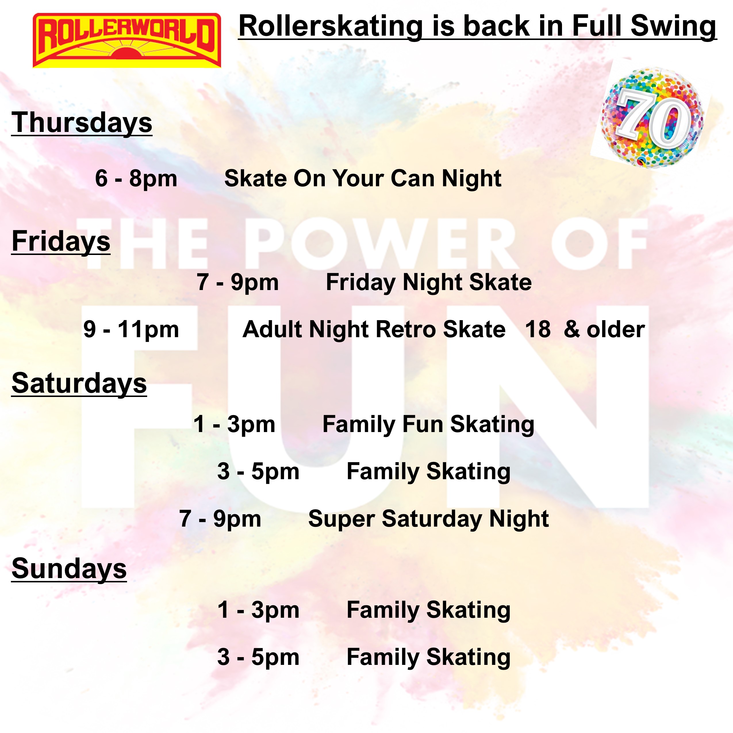 2024 Rollerworld Weekly Hours 70th